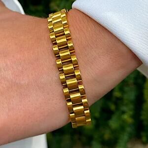 Gold Watch Link Bracelet Stainless Steel 18k Gold Plated